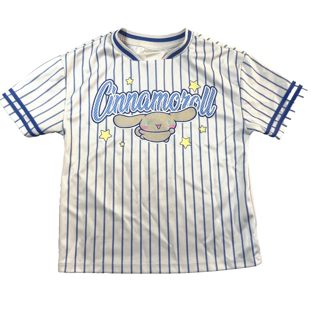 Sanrio Cinnamoroll Baseball Jersey Girls Pinstripe Kawaii Sporty